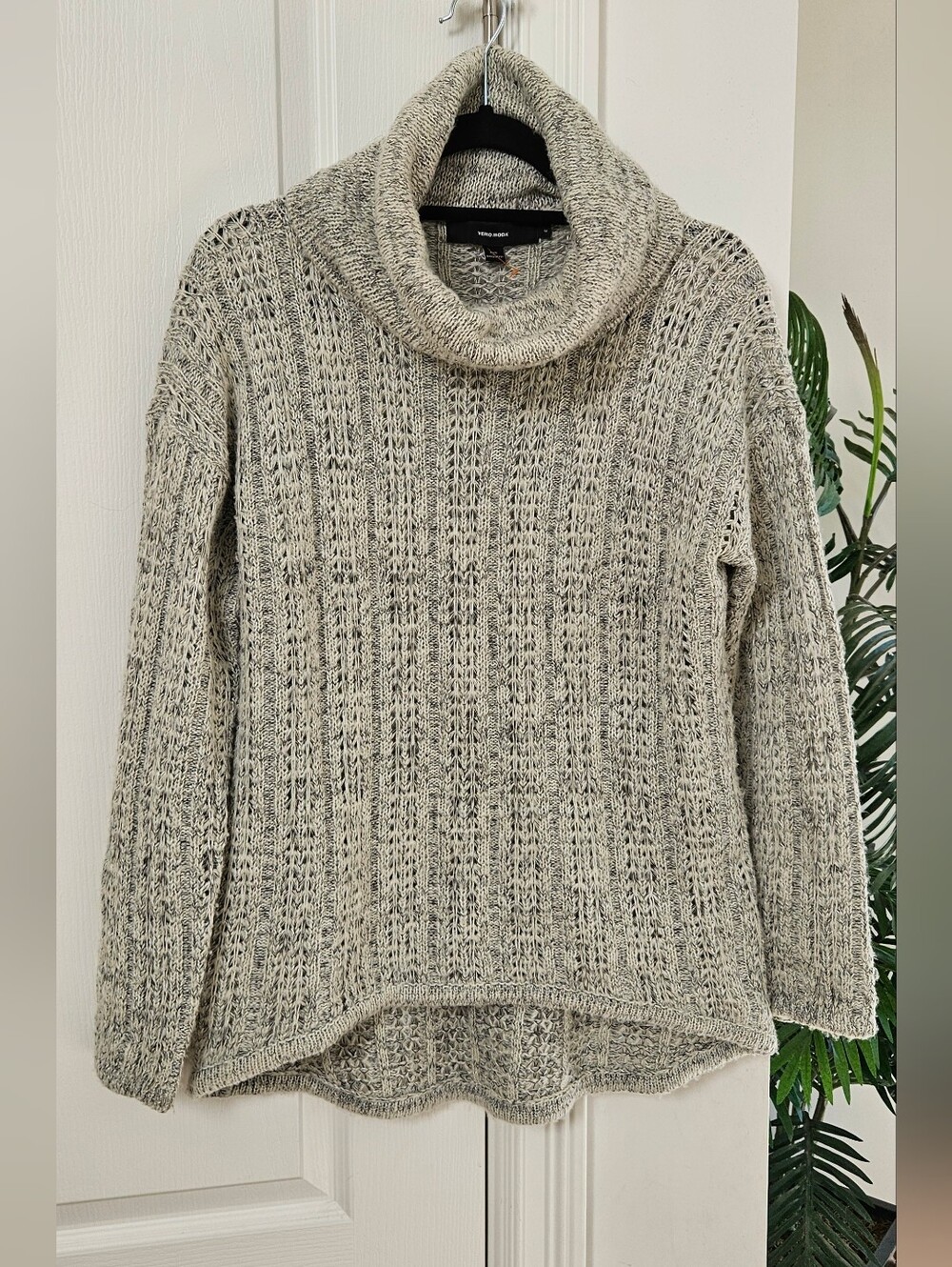 Vero Moda Marled Light Gray/beige Cowl Neck Sweater